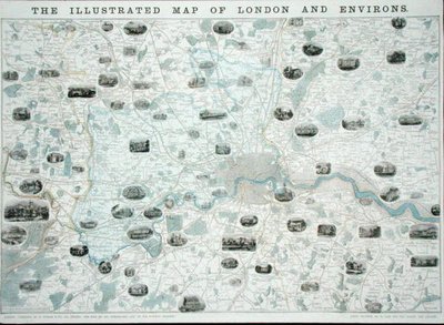 伦敦及周边地区插图地图，约1845-55年（彩色平印）。 作者 约翰·道尔