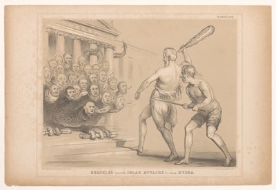 Spotprent met Wellington als Hercules
赫拉克勒斯在伊俄拉的协助下攻击（印度）九头蛇（物体上的标题）
HB 素描（实物上的系列标题） 作者 一般光刻厂