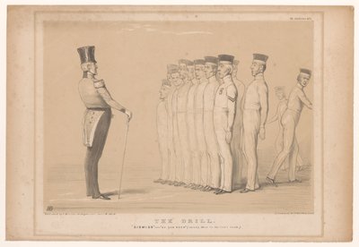 Spotprent 会见总理 Peel 担任军事教官
演习。解散--就像你们一样（稳稳地站在后排。）（标题在实物上）
HB 素描（实物上的系列标题） 作者 一般光刻厂
