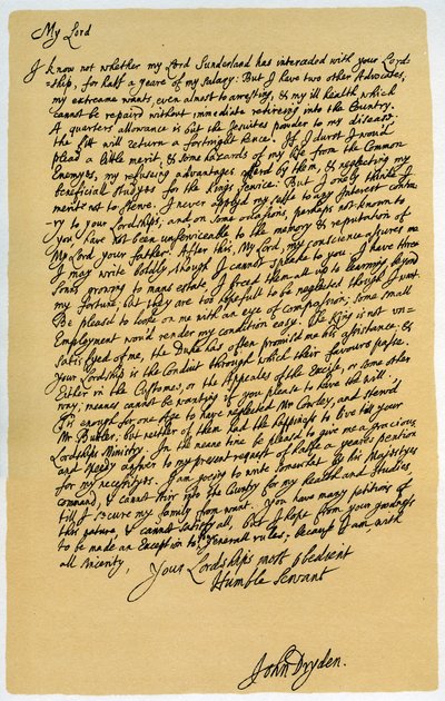 约翰·德莱顿（John Dryden）给劳伦斯·海德（Laurence Hyde）的信，c1682-1683。 作者 约翰·德莱顿