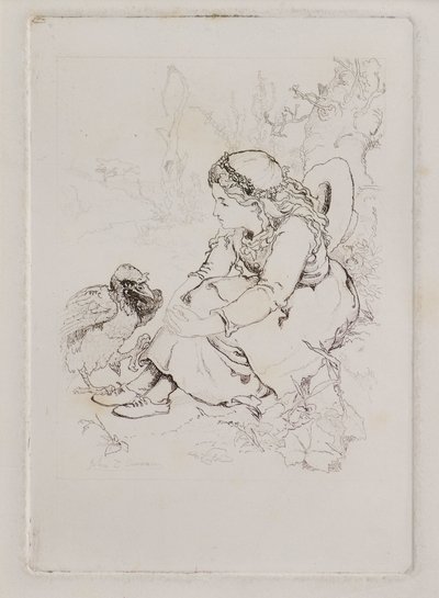 Seated Girl and Large Bird (etching) 作者 约翰邓肯