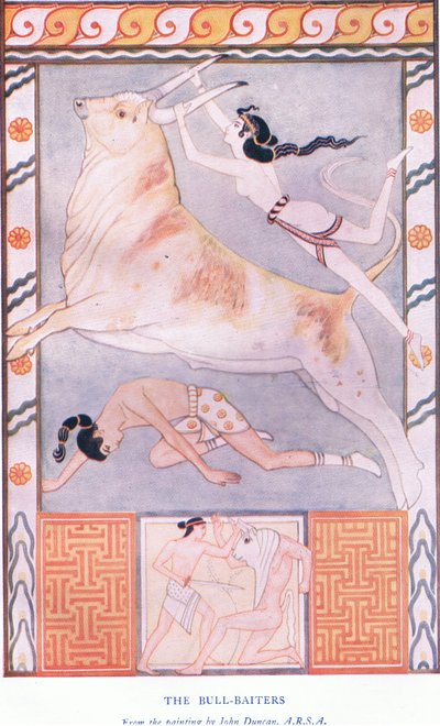 Bull Beiters，来自克里特神话和前希腊欧洲酒吧的插图。由Gresham出版有限公司20世纪20年代 作者 约翰邓肯