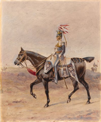 第 17（轻）骑兵团（长枪手）的一名骑兵，约 1825 年（纸面油画和水粉画） 作者 约翰·爱德华·查普曼·马修斯