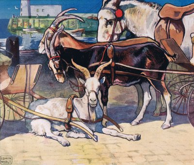 休息的山羊，格拉迪斯·戴维森 (Gladys Davidson) 的《无手帮手》插图，1919 年出版（彩色平版印刷） 作者 约翰·埃德温·诺布尔