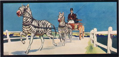 斑马拉车，插图选自格拉迪丝-戴维森 1919 年出版的《没有手的帮手》（彩色石版印刷）。 作者 约翰·埃德温·诺布尔