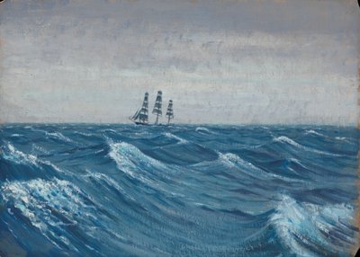 一艘帆船，19 世纪末 - 20 世纪中叶（纸面油画） 作者 约翰·埃弗里特