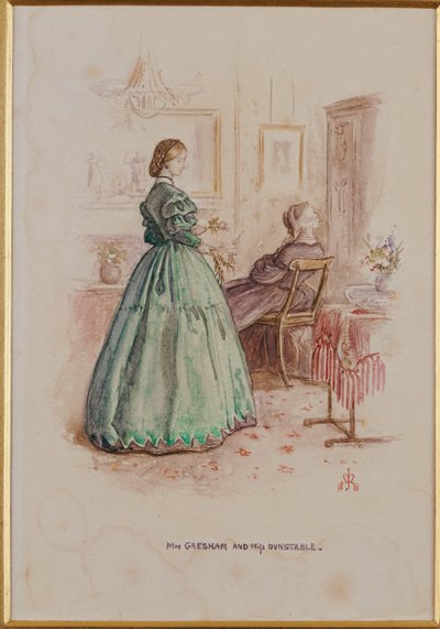 格雷沙姆夫人和邓斯特布尔小姐：“弗兰利·帕森奇（Framley Parsonage）”插图，1861年 作者 约翰·埃弗里特·米莱斯