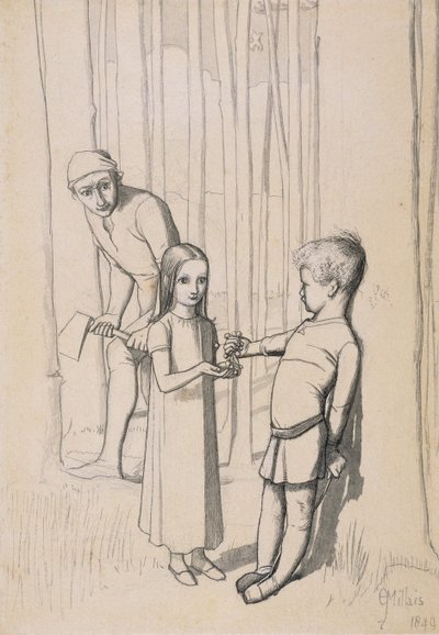 研究&39;The Woodman&39;s Daughter&39;，1849年（用笔在墨水上用墨水擦洗） 作者 约翰·埃弗里特·米莱斯