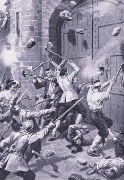1651 年 9 月 1 日，邓迪被洗劫一空：英国海员袭击威尔盖特港，插图来自“英国陆地和海上战役” 作者 约翰·坎贝尔