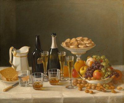 葡萄酒、奶酪和水果，1857年。 作者 约翰·F·弗朗西斯
