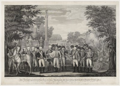 1781年10月，他们在弗吉尼亚的约克镇惨败后，英国向华盛顿交出了武器。 作者 John Francis (after) Renault