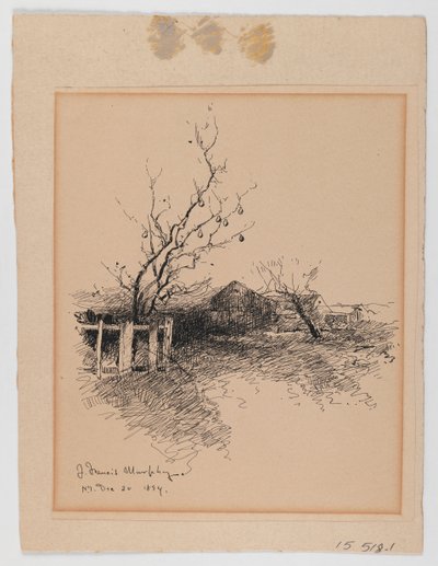 纽约风景，1894年12月20日（笔和纸上的墨水安装在纸板上） 作者 约翰·弗朗西斯·墨菲