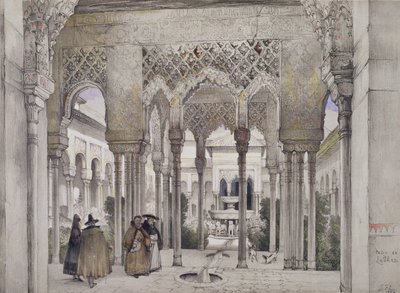 狮子宫（Patio de los Leones），来自“阿尔罕布拉宫的草图和绘画”，由William Gauci（1825-54）雕刻，1834年 作者 约翰·弗雷德里克·刘易斯