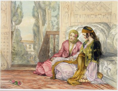 The Harem，来自“君士坦丁堡插图”的版画1，由艺术家雕刻，1837年 作者 约翰·弗雷德里克·刘易斯
