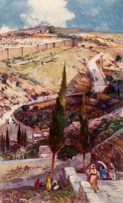 耶路撒冷的东北端和橄榄山的密兹帕，1902年。 作者 约翰·富利洛夫
