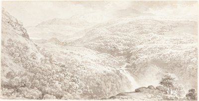 有瀑布的山区山谷 作者 约翰·格洛弗