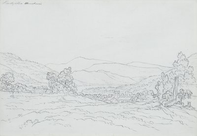 Llantysilio山，威尔士（铅笔，钢笔和墨水在纸上） 作者 约翰·格洛弗