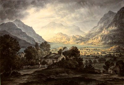 Place Fell和Hellvellyn，Ullswater，来自Gowbarraow公园（纸上阿拉伯胶水彩）。 作者 约翰·格洛弗