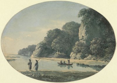河与渔夫，1792年（纸上石墨） 作者 约翰·格洛弗