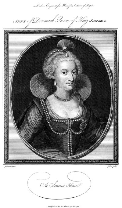 丹麦的安妮（1574-1619），国王詹姆斯一世的皇后，1786年。 作者 约翰·戈达尔
