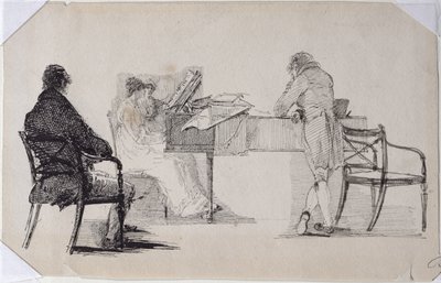 音乐晚会（纸和笔在纸上） 作者 约翰·哈登