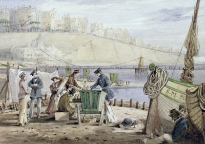布莱顿海滩，苏塞克斯，1844年（纸上写着） 作者 约翰·哈登