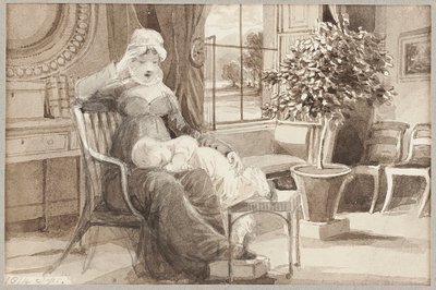 H女士与婴儿John William，1814年（纸上写着） 作者 约翰·哈登