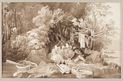 野餐和船（wc在纸上） 作者 约翰·哈登