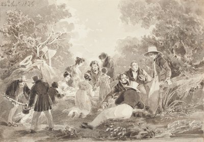 湖边野餐，1825年（纸上写着） 作者 约翰·哈登