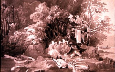 温德米尔湖上的野餐（纸上水墨画） 作者 约翰·哈登