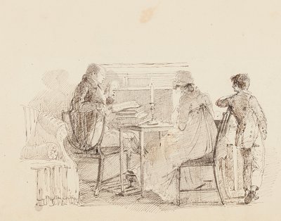 三个在壁炉旁，1805 作者 约翰·哈登