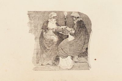 两个女人用灯光阅读，1804（笔和墨水在纸上） 作者 约翰·哈登