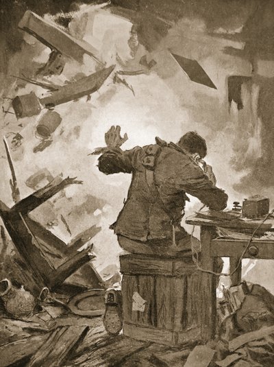 Bombardier French finishing his message after a shell had come through the room in which he was telephoning (litho) 作者 约翰哈里斯瓦尔达