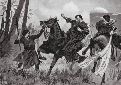 塞巴斯蒂安一世在阿尔卡萨之战中的战败和死亡（石版画） 作者 约翰哈里斯瓦尔达