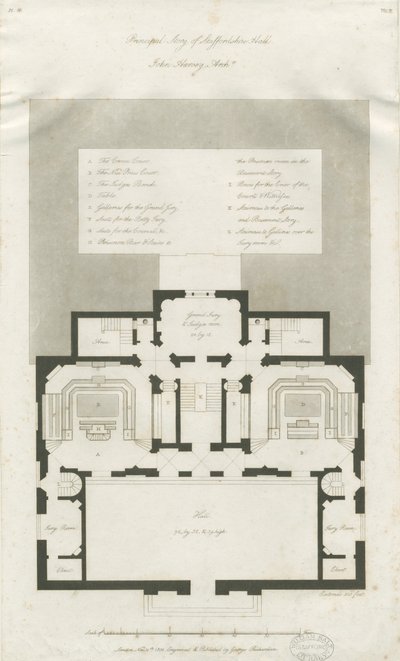 Stafford-Shire Hall的主要层计划：版画，编号[1794-1798]（印刷） 作者 约翰·哈维