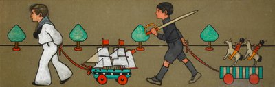 儿童与玩具游行 "门楣原设计，约 1900 年（牛皮纸上的水粉画） 作者 约翰·哈索尔