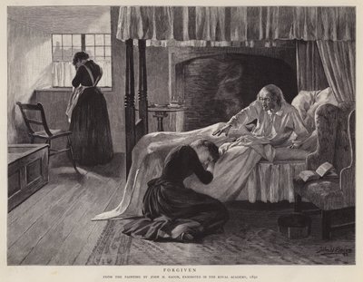 宽恕，约翰·H·培根 (John H Bacon) 的画作于 1891 年在皇家学院展出（石版画） 作者 约翰·亨利·弗雷德里克（以下）培根