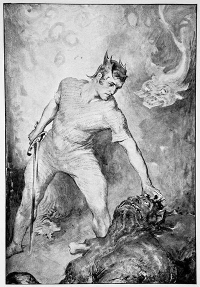 贝奥武夫剪掉格伦德尔的头》，1910年。   作者 约翰·亨利·弗雷德里克·培根