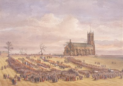 1862年1月26日在埃尔斯登墓地的哈特利煤矿灾害的受害者的埋葬（纸上水彩） 作者 约翰·亨利·伦纳德