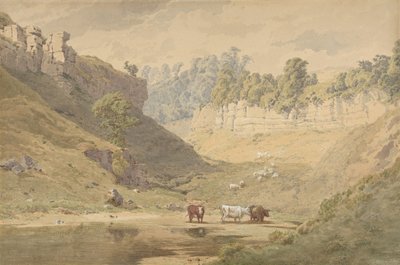 牛在山谷中的饮水处，1830-86。 作者 约翰·亨利·摩尔