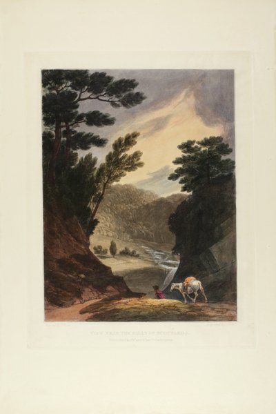 宾夕法尼亚州斯库尔基尔瀑布附近的景观，是1819-21年第一批风景如画的美国风光中的第五幅 作者 约翰·希尔