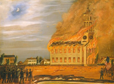 焚烧缅因州巴斯的旧南教堂，约1854年。 作者 约翰·希林
