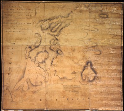 对于乔治克林顿阁下，Esq。 。 。这个纽约市及其周边地区的计划。 。 。，1785（黑色和彩色墨水，黑色铅笔，以及用布背衬的纸张上的彩色水洗） 作者 约翰·希尔斯