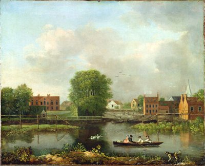 河景观，可能是罗切斯特桥西端的景观，1800-10 作者 约翰·英尼哥·理查兹（John Inigo Richards）