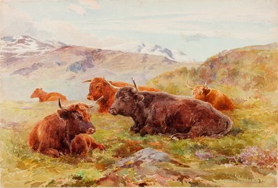 与牛的高地风景 作者 John Isaac Richardson