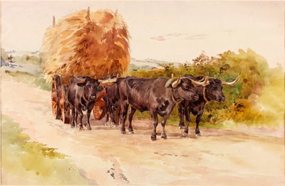 景观与牛拉一个Haycart（bc und wc在纸上，在卡上） 作者 John Isaac Richardson