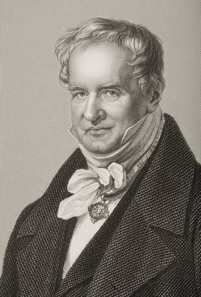 Friedrich Heinrich Alexander Humboldt（1769-1859），Baron von Humboldt，由DJ Pound从照片中镌刻而来，来自着名人物绘画室，第2卷，1860年在伦敦出版（版画 作者 约翰·贾比斯（John Jabez）Edwin Paisley Mayall