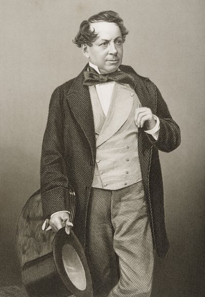 约翰·鲍德温·巴克斯通（John Baldwin Buckstone，1802-79）由DJ Pound在1860年伦敦出版的“知名人物绘画室”第2卷上的一张照片上刻下 作者 约翰·贾比斯（John Jabez）Edwin Paisley Mayall