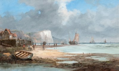 海景与渔船和一所房子 作者 约翰·詹姆斯·威尔逊