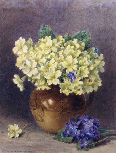 报春花和紫罗兰约翰-杰索普-哈德威克（1831-1917 年）的画作，私人收藏。 作者 约翰·杰索普·哈德威克